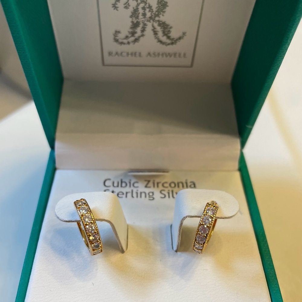 Rachel Ashwell Cubic Zirconia Sterling Silver Hoop Earrings in Gold Color